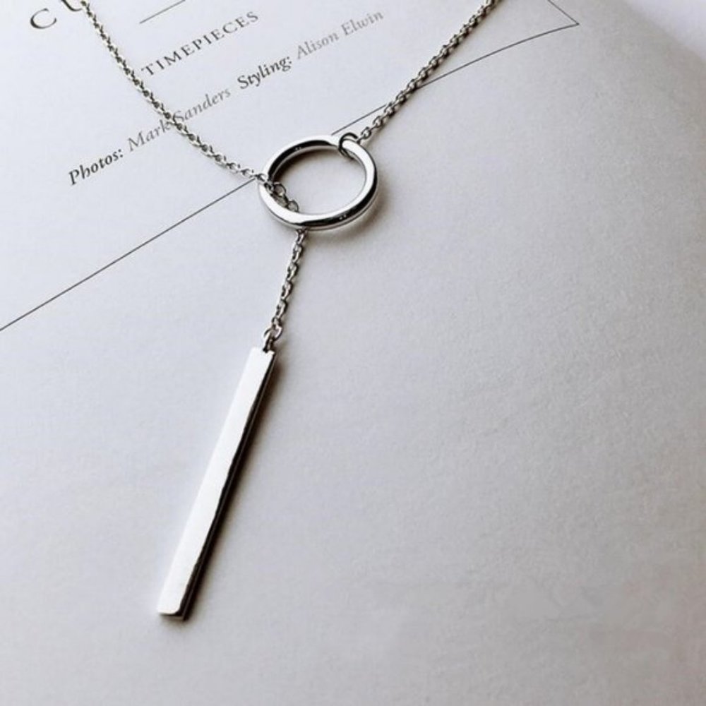 NEW 925 Silver Bar Circle Toggle Necklace